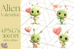 Green Alien Valentine Clipart PNG, Cute Alien Valentines Product Image 1