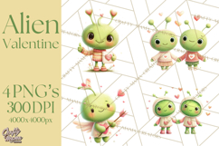 Green Alien Valentine Clipart PNG, Cute Alien Valentines Product Image 1