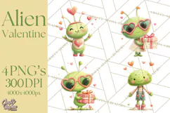 Green Alien Valentine Clipart PNG, Cute Alien Valentines Product Image 1