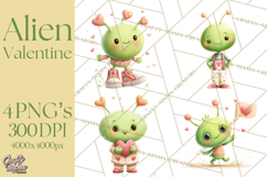 Green Alien Valentine Clipart PNG, Cute Alien Valentines Product Image 1