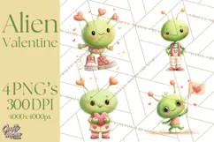 Green Alien Valentine Clipart PNG, Cute Alien Valentines Product Image 1