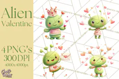 Green Alien Valentine Clipart PNG, Cute Alien Valentines Product Image 1