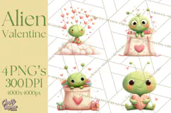 Green Alien Valentine Clipart PNG, Cute Alien Valentines Product Image 1