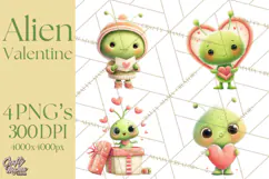 Green Alien Valentine Clipart PNG, Cute Alien Valentines Product Image 1