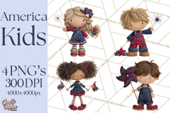 Patriotic Kids Clipart for 4th of July, USA Children PNG Product Image 1