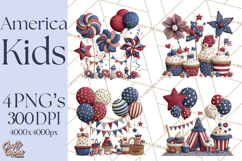 Patriotic Kids Clipart for 4th of July, USA Children PNG Product Image 1