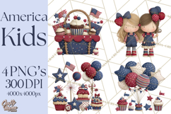 Patriotic Kids Clipart for 4th of July, USA Children PNG Product Image 1