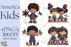 Patriotic Kids Clipart for 4th of July, USA Children PNG Product Image 1