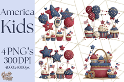 Patriotic Kids Clipart for 4th of July, USA Children PNG Product Image 1