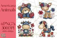Patriotic Animals Clipart, Whimsical Red White Blue American Product Image 1