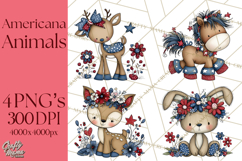 Patriotic Animals Clipart, Whimsical Red White Blue American Product Image 1