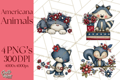 Patriotic Animals Clipart, Whimsical Red White Blue American Product Image 1