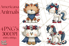 Patriotic Animals Clipart, Whimsical Red White Blue American Product Image 1