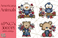 Patriotic Animals Clipart, Whimsical Red White Blue American Product Image 1