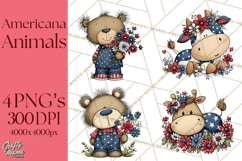 Patriotic Animals Clipart, Whimsical Red White Blue American Product Image 1