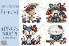 Patriotic Forest Animals Clipart, Whimsical Red White Blue Product Image 1