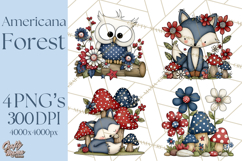Patriotic Forest Animals Clipart, Whimsical Red White Blue Product Image 1