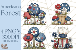 Patriotic Forest Animals Clipart, Whimsical Red White Blue Product Image 1