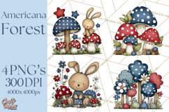 Patriotic Forest Animals Clipart, Whimsical Red White Blue Product Image 1