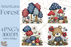Patriotic Forest Animals Clipart, Whimsical Red White Blue Product Image 1
