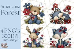 Patriotic Forest Animals Clipart, Whimsical Red White Blue Product Image 1