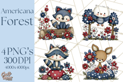 Patriotic Forest Animals Clipart, Whimsical Red White Blue Product Image 1