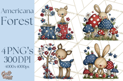 Patriotic Forest Animals Clipart, Whimsical Red White Blue Product Image 1