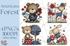 Patriotic Forest Animals Clipart, Whimsical Red White Blue Product Image 1