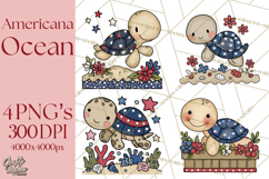 Patriotic Ocean Animals Clipart, Whimsical Red White Blue Product Image 1