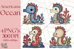 Patriotic Ocean Animals Clipart, Whimsical Red White Blue Product Image 1