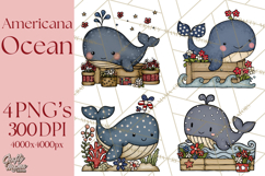 Patriotic Ocean Animals Clipart, Whimsical Red White Blue Product Image 1