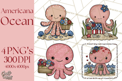 Patriotic Ocean Animals Clipart, Whimsical Red White Blue Product Image 1