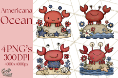 Patriotic Ocean Animals Clipart, Whimsical Red White Blue Product Image 1