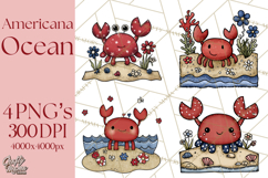 Patriotic Ocean Animals Clipart, Whimsical Red White Blue Product Image 1