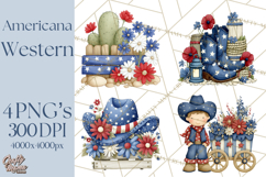 Patriotic Western Clipart, Whimsical Red White Blue Desert Product Image 1