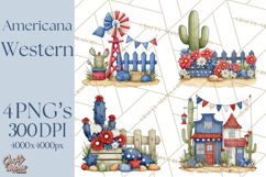 Patriotic Western Clipart, Whimsical Red White Blue Desert Product Image 1