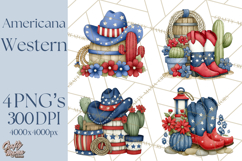 Patriotic Western Clipart, Whimsical Red White Blue Desert Product Image 1