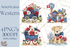 Patriotic Western Clipart, Whimsical Red White Blue Desert Product Image 1