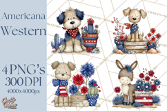 Patriotic Western Clipart, Whimsical Red White Blue Desert Product Image 1