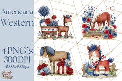 Patriotic Western Clipart, Whimsical Red White Blue Desert Product Image 1