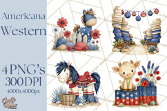 Patriotic Western Clipart, Whimsical Red White Blue Desert Product Image 1