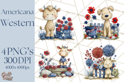 Patriotic Western Clipart, Whimsical Red White Blue Desert Product Image 1
