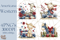 Patriotic Western Clipart, Whimsical Red White Blue Desert Product Image 1