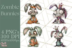Cute Zombie Bunnies PNG Clipart, Halloween Animals Product Image 1