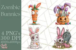 Cute Zombie Bunnies PNG Clipart, Halloween Animals Product Image 1
