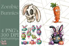 Cute Zombie Bunnies PNG Clipart, Halloween Animals Product Image 1