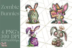 Cute Zombie Bunnies PNG Clipart, Halloween Animals Product Image 1