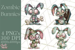 Cute Zombie Bunnies PNG Clipart, Halloween Animals Product Image 1