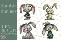 Cute Zombie Bunnies PNG Clipart, Halloween Animals Product Image 1