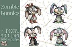 Cute Zombie Bunnies PNG Clipart, Halloween Animals Product Image 1